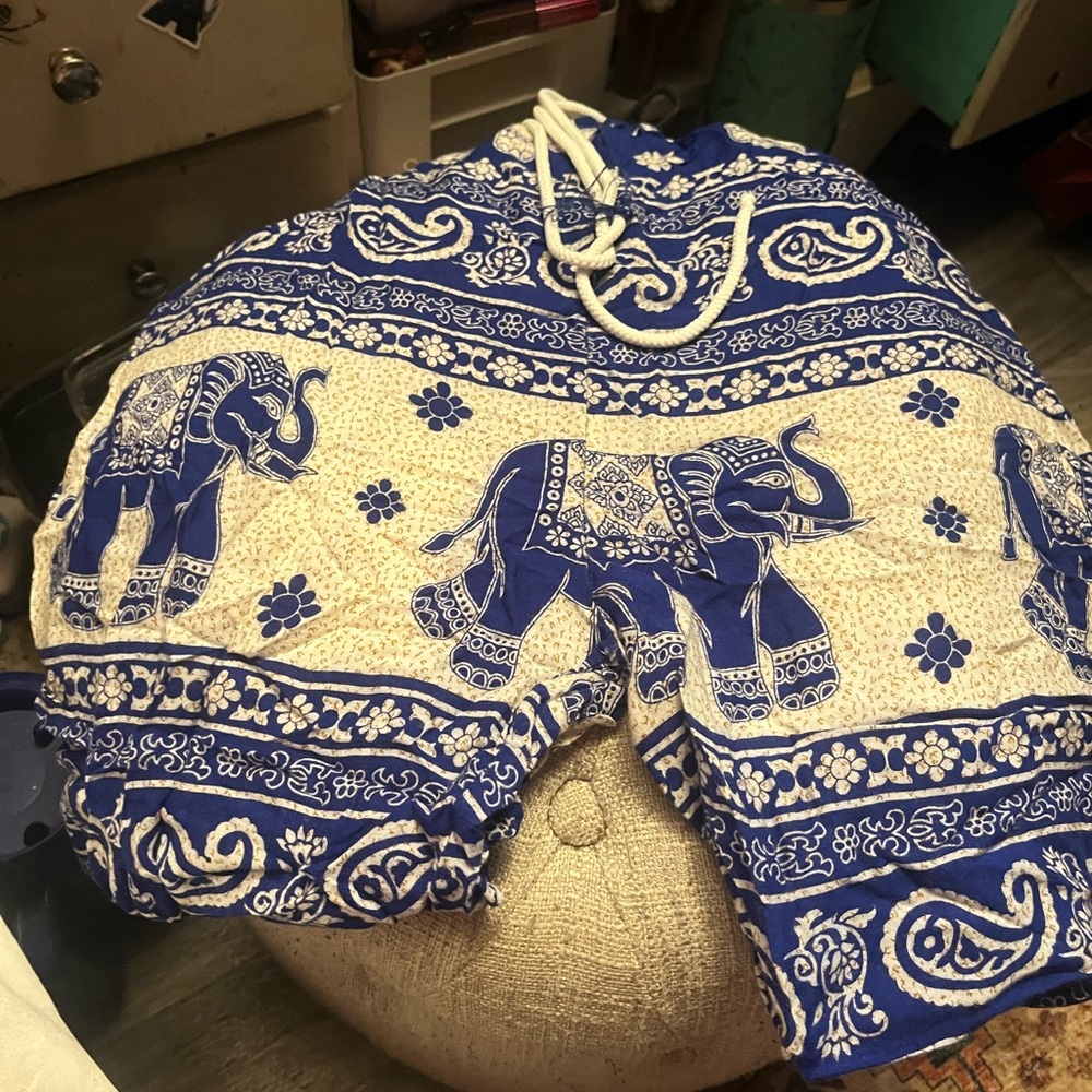 Blue and White Elephant Print Pants